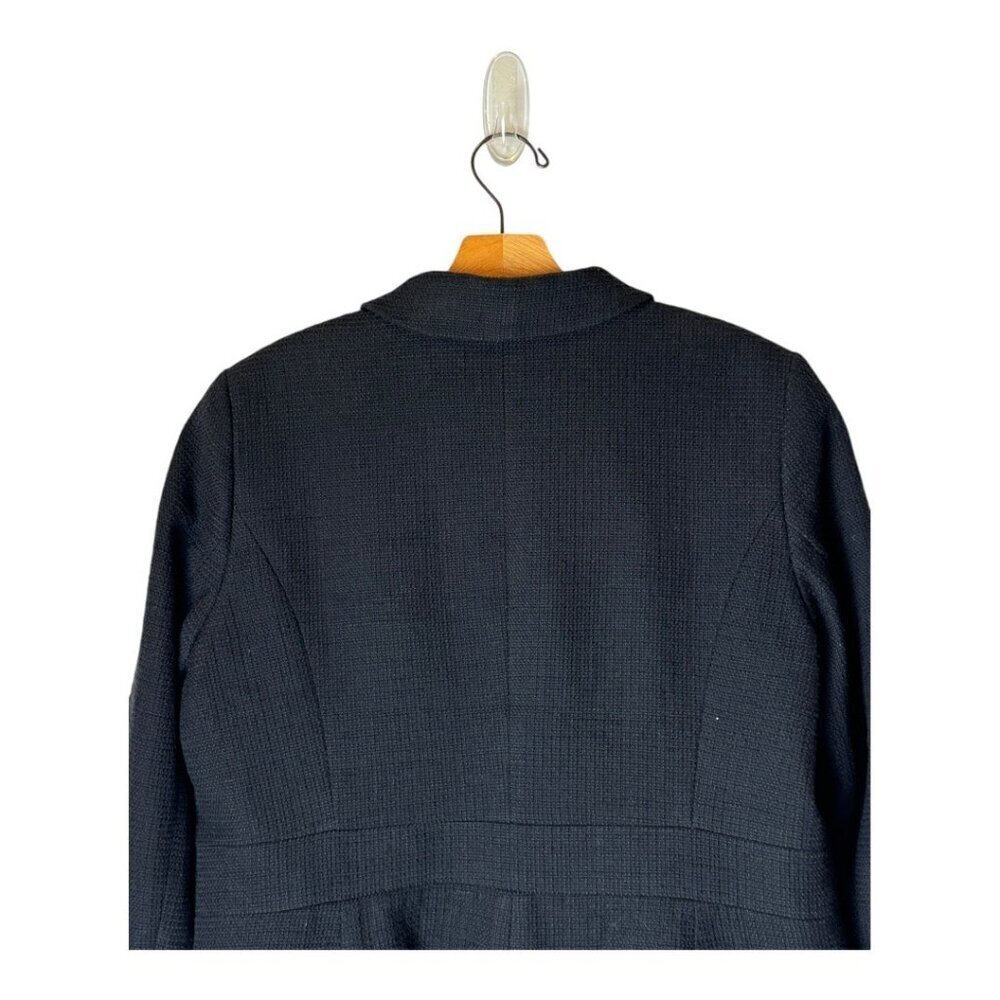 Talbots Coat Women 12 Black Tweed Cotton Peter Pan Collar Full Zip Jacket Career - Picture 4 of 9